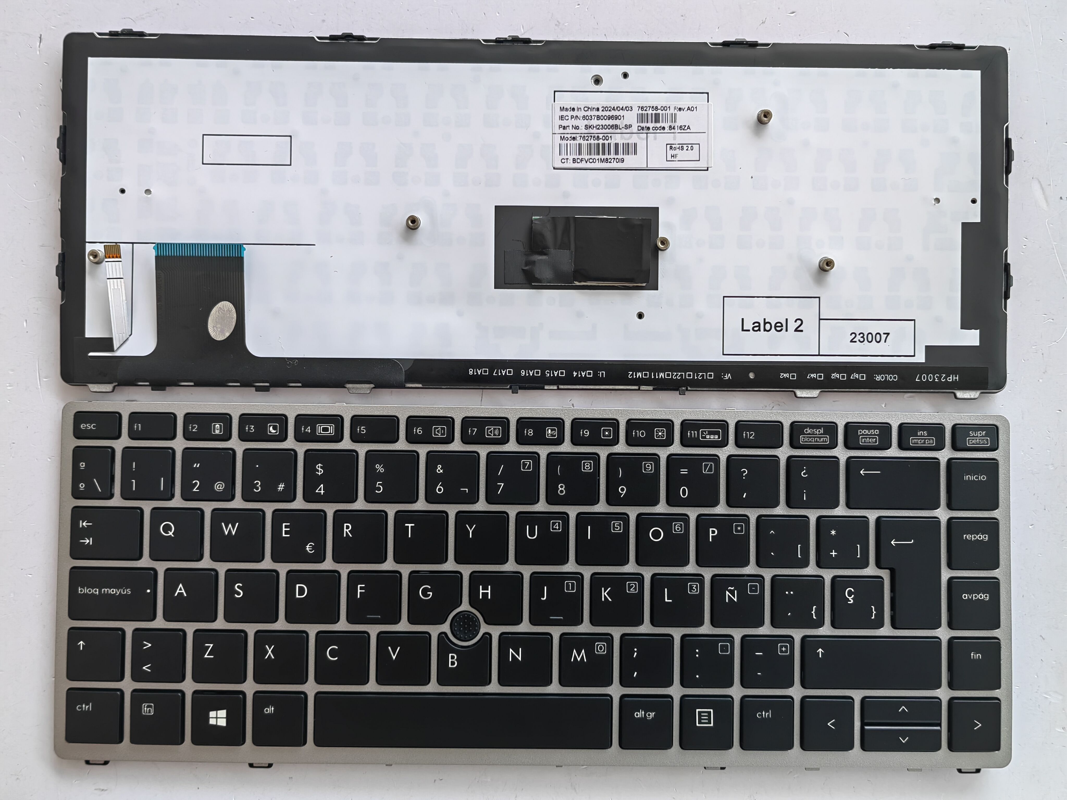 Picture of New Replacement Laptop Keyboard For HP 9470M/9480M SILVER FRAME BLACK With Point Backlit (OEM) SP Layout